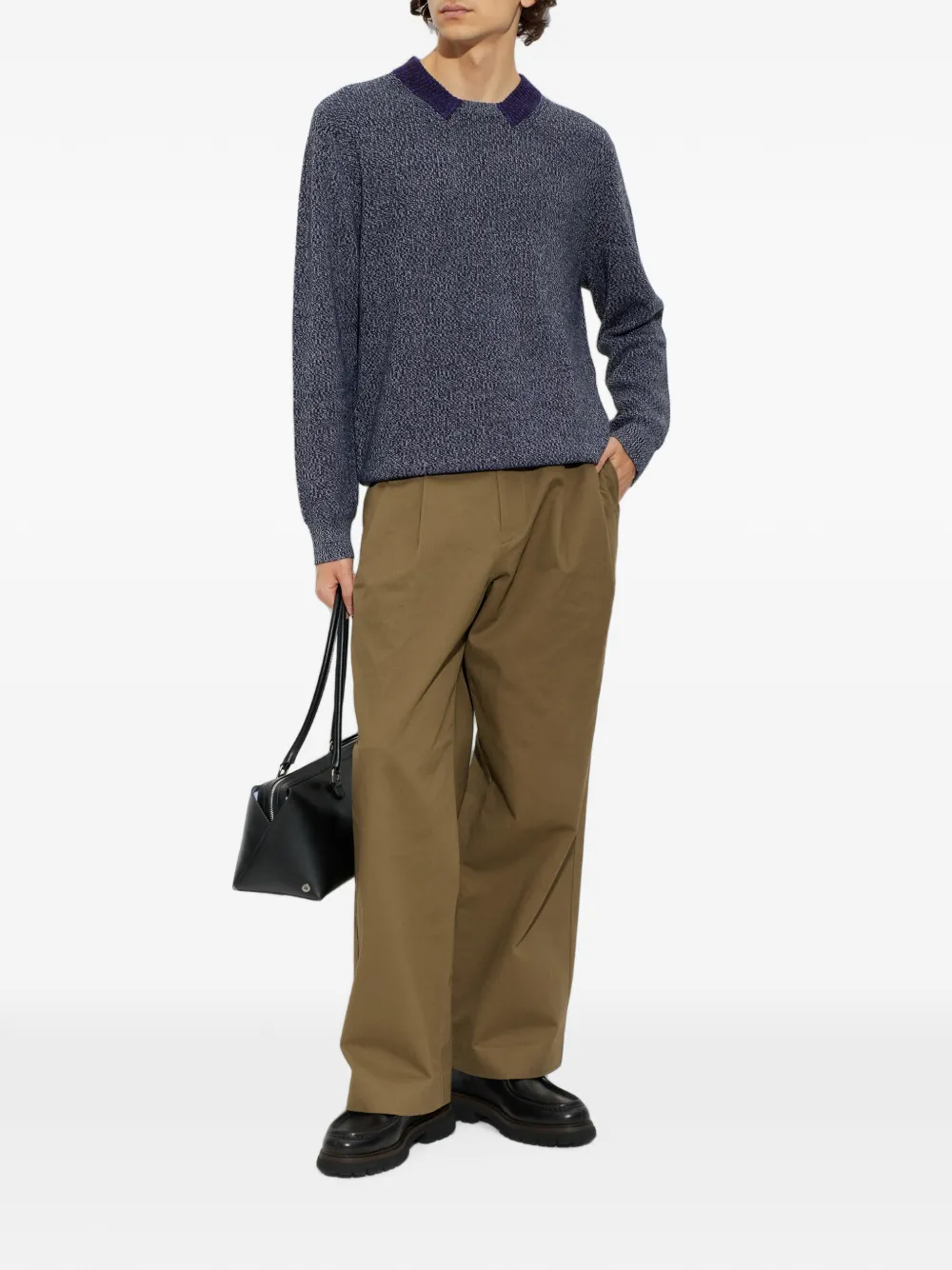 Paul Smith contrast-collar marl sweater Blauw