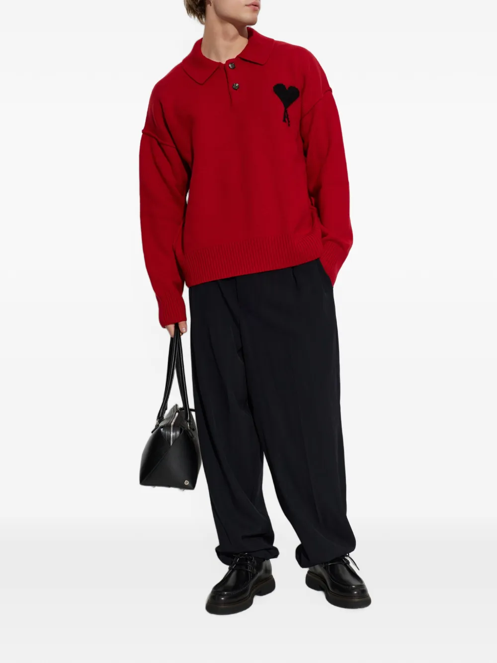AMI Paris Ami de Coeur poloshirt met lange mouwen Rood
