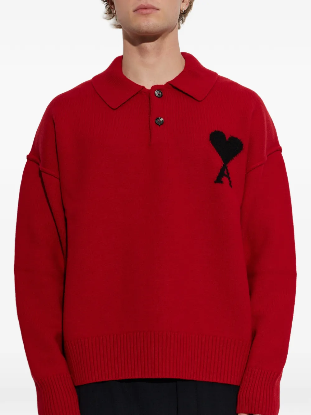 AMI Paris Ami de Coeur poloshirt met lange mouwen Rood