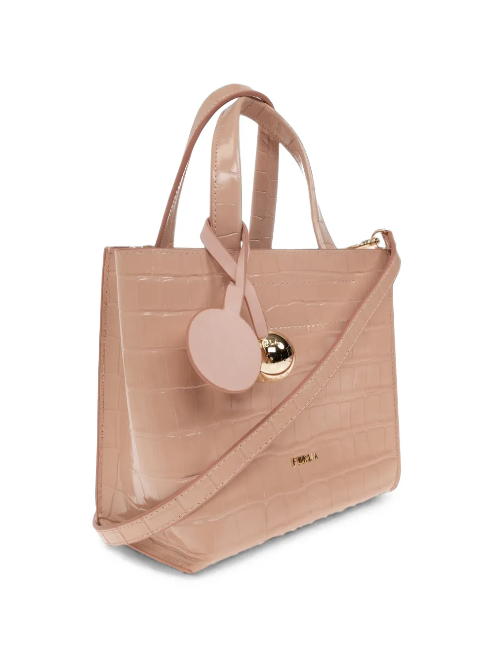 Furla Divide leren mini-tas met krokodillen-effect Beige