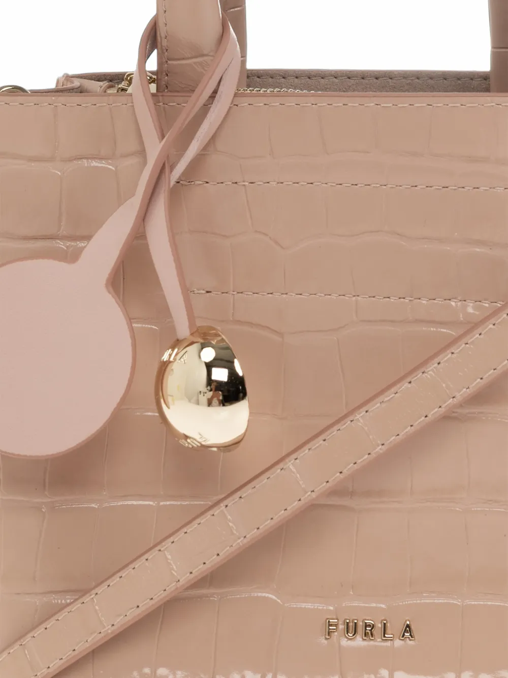 Furla Divide leren mini-tas met krokodillen-effect Beige