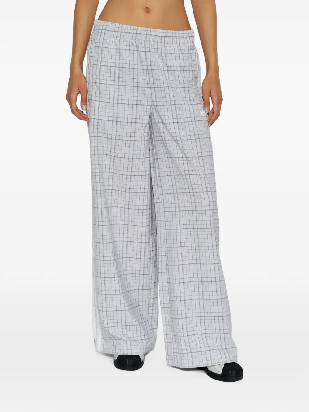 adidas checked wide-leg track pants Grijs