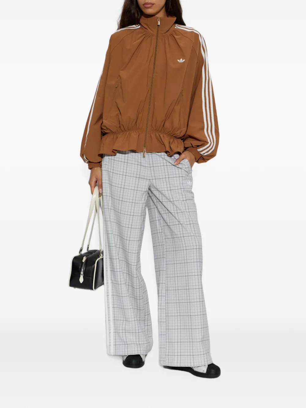 adidas checked wide-leg track pants Grijs
