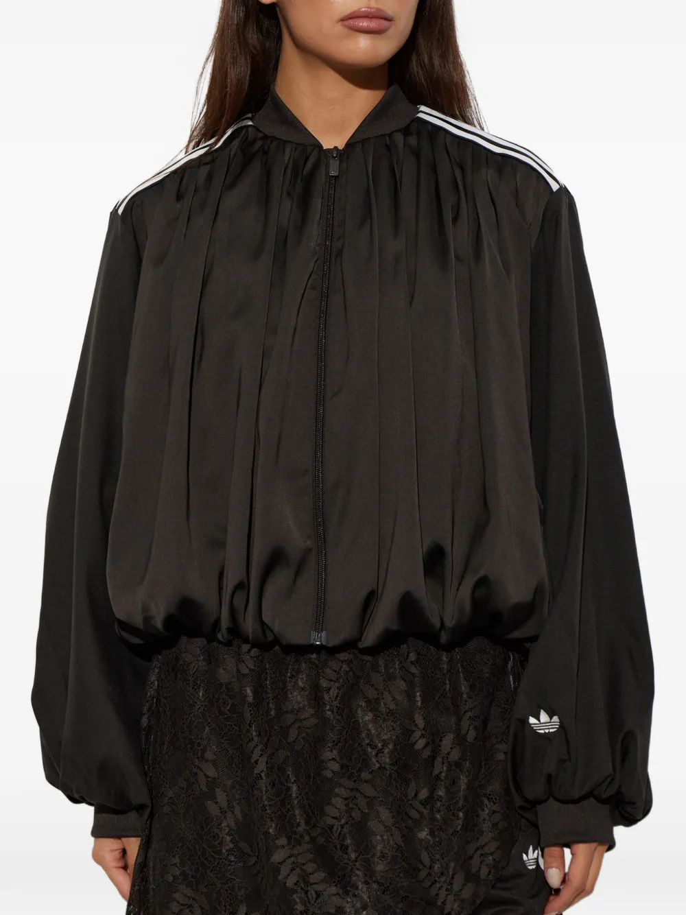 adidas pleated puff-sleeve blouse Zwart