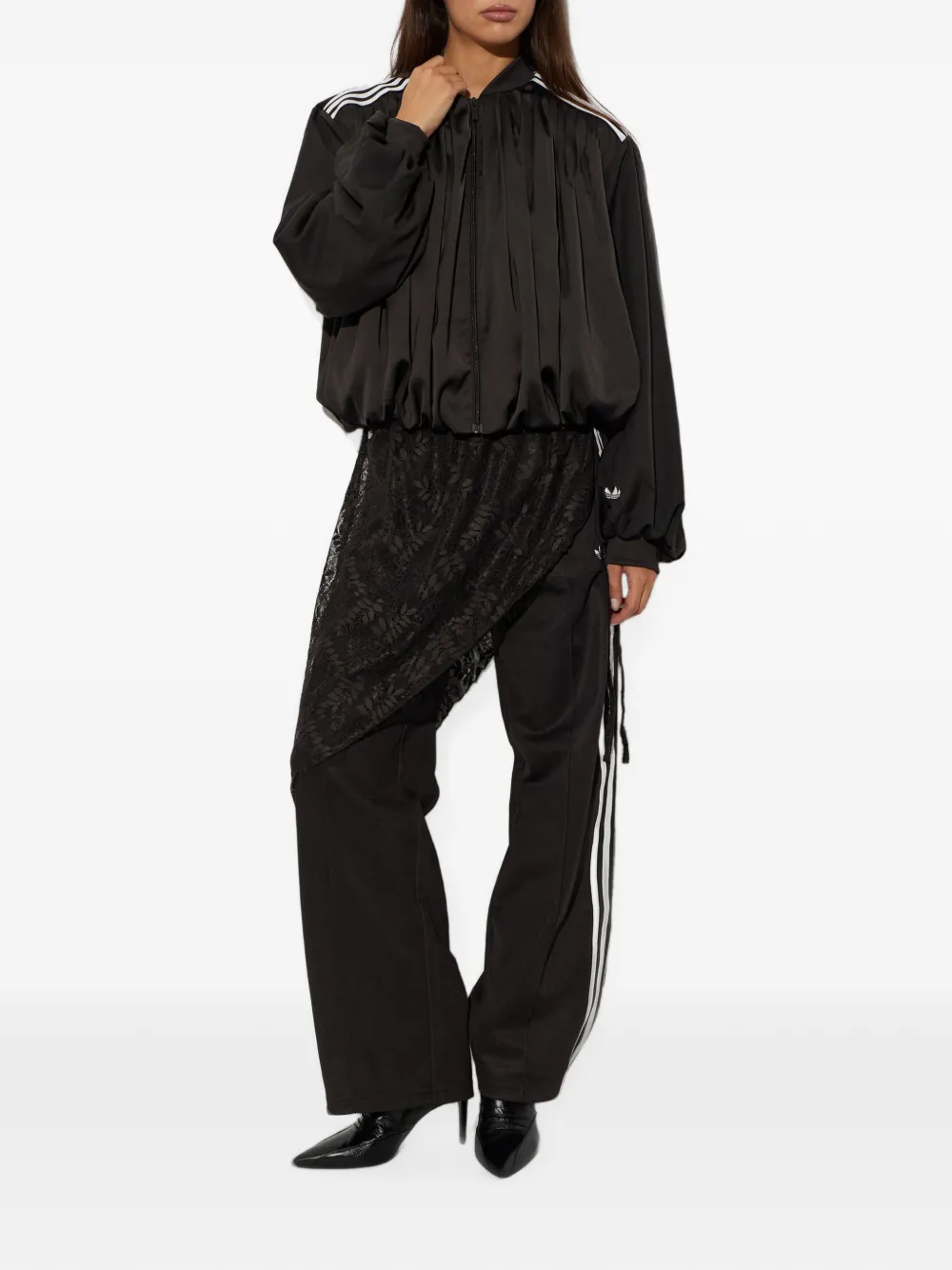 adidas pleated puff-sleeve blouse Zwart