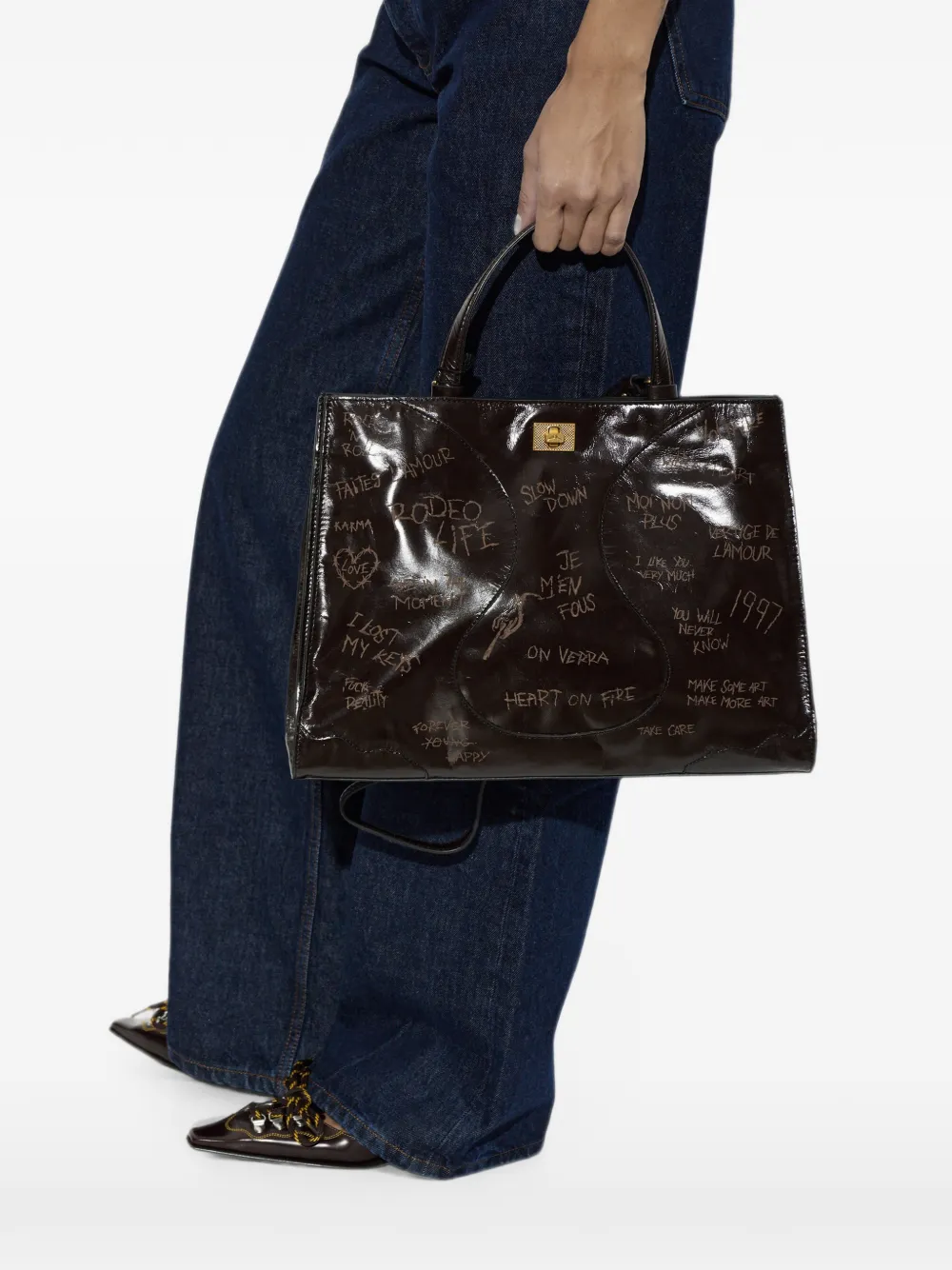 Zadig&Voltaire Leren schoudertas met tekst Zwart