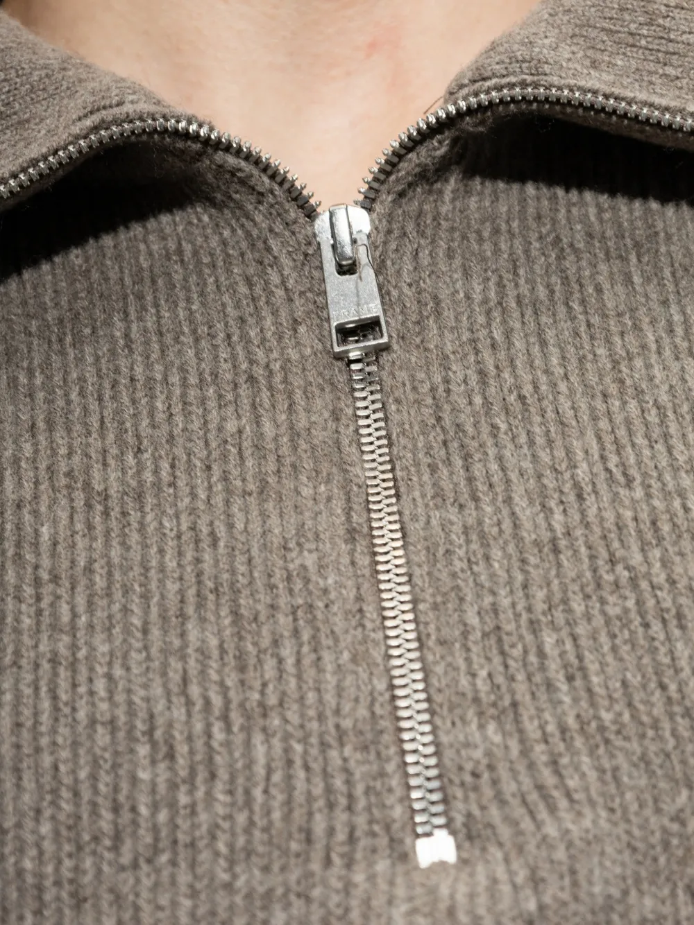 FRAME Retro Ribbed-knit Half-zip Sweater in Brown, view 5