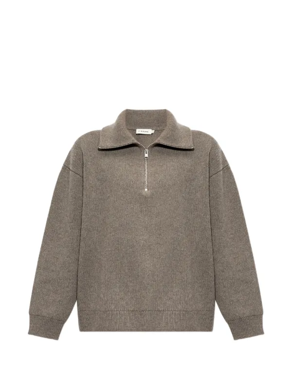 Frame Retro Ribbed-knit Half-zip Sweater in Brown