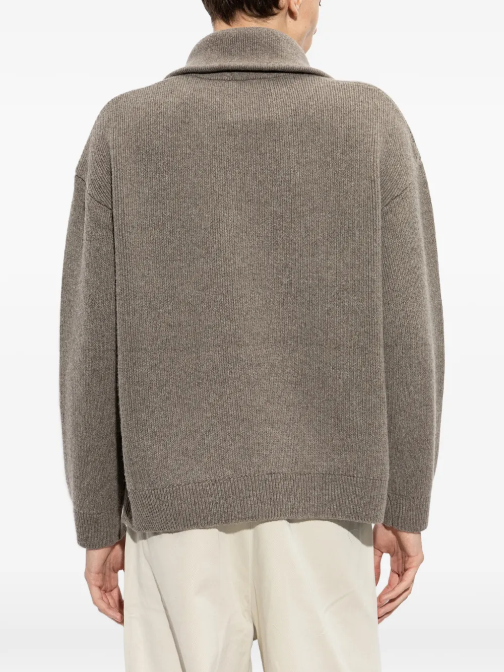 FRAME Retro Ribbed-knit Half-zip Sweater in Brown, view 4