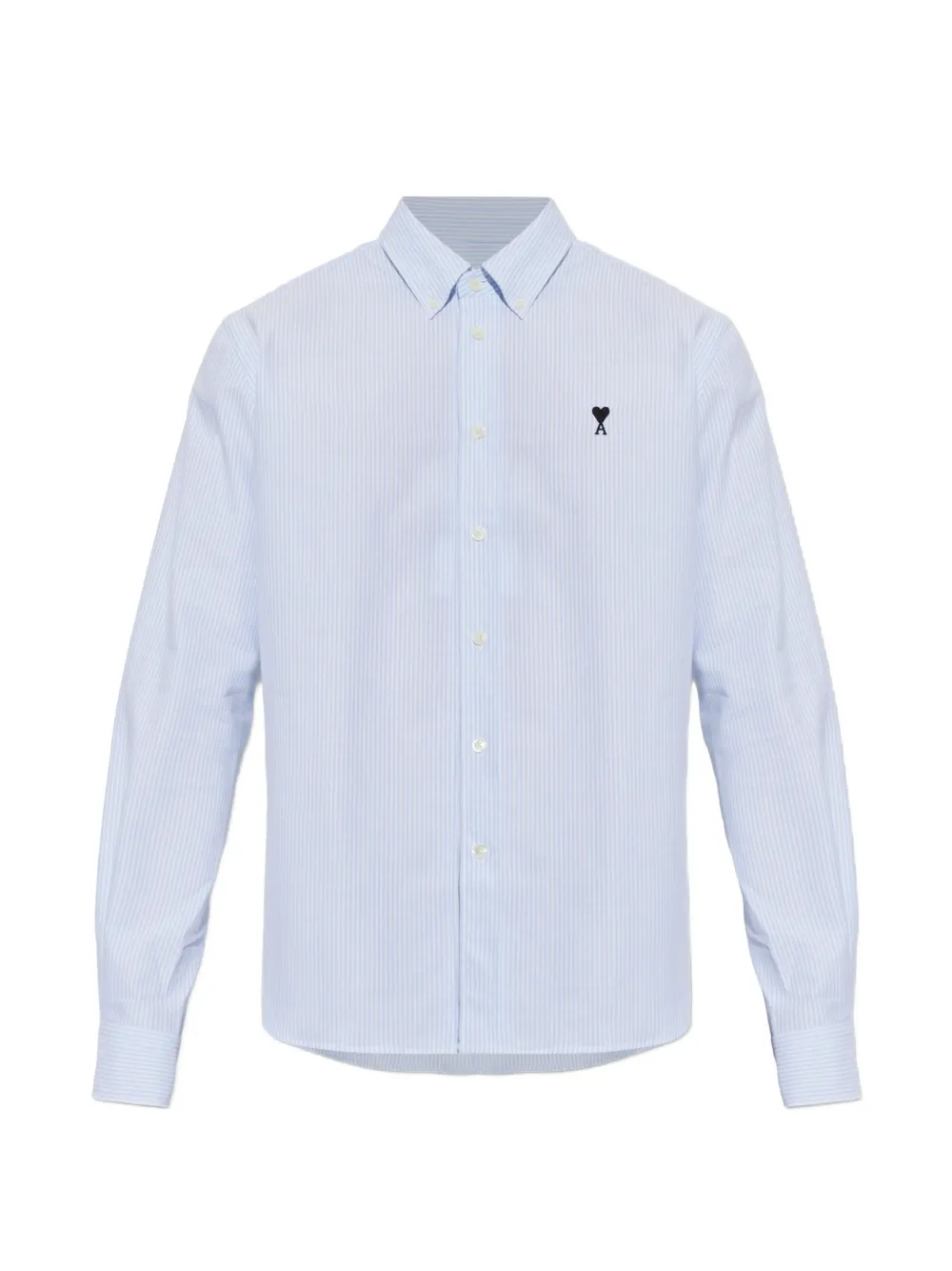 AMI Paris blue-striped cotton shirt with Ami de Coeur