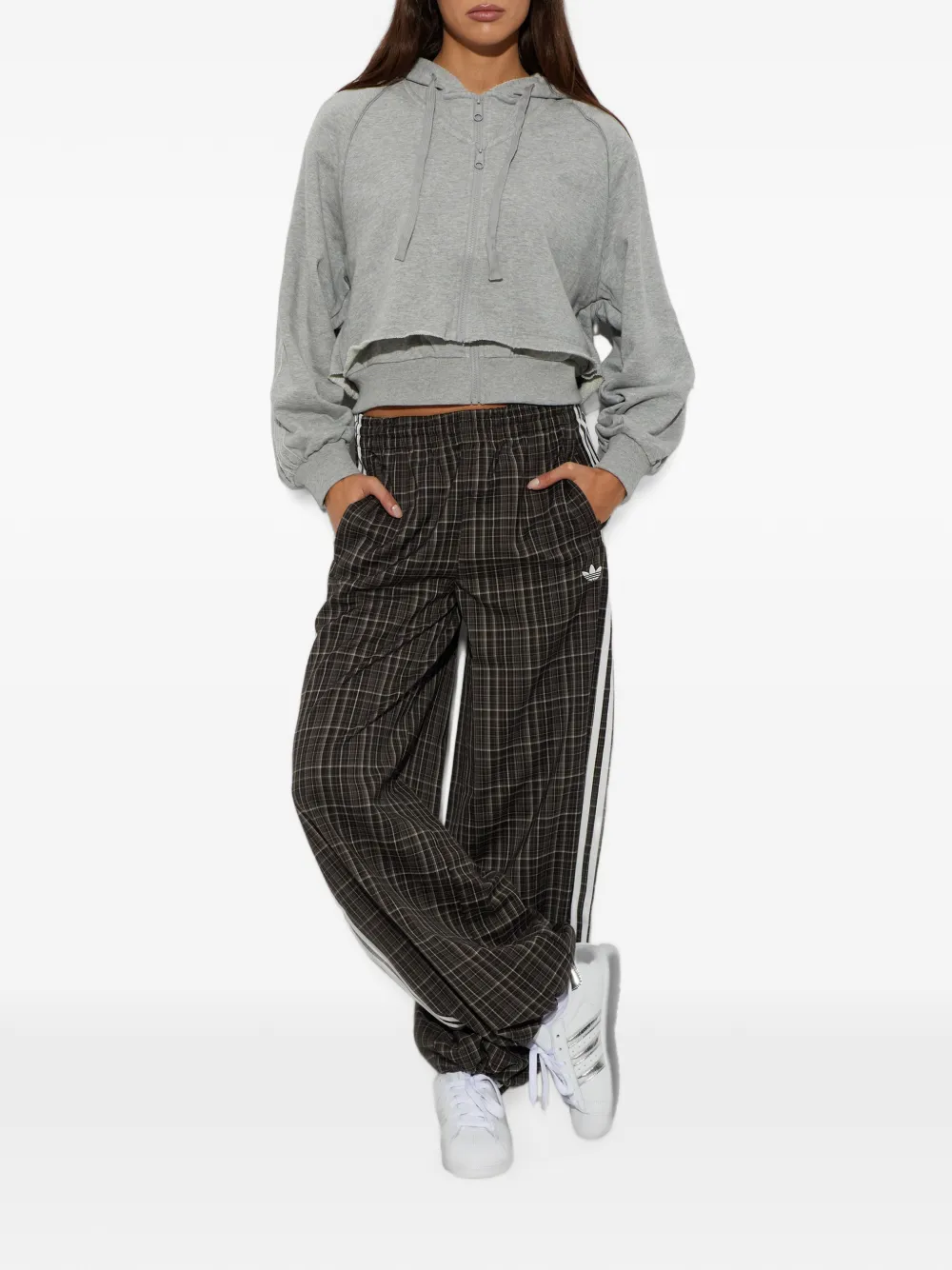 adidas layered-effect cropped hoodie Grijs
