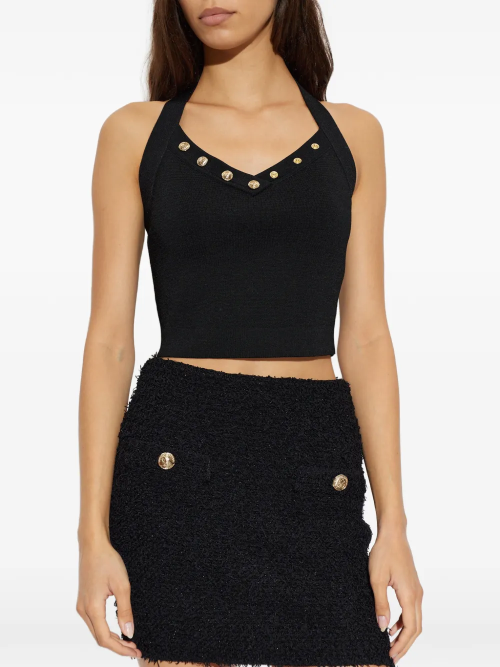 Balmain Verfraaide tanktop met halternek Zwart