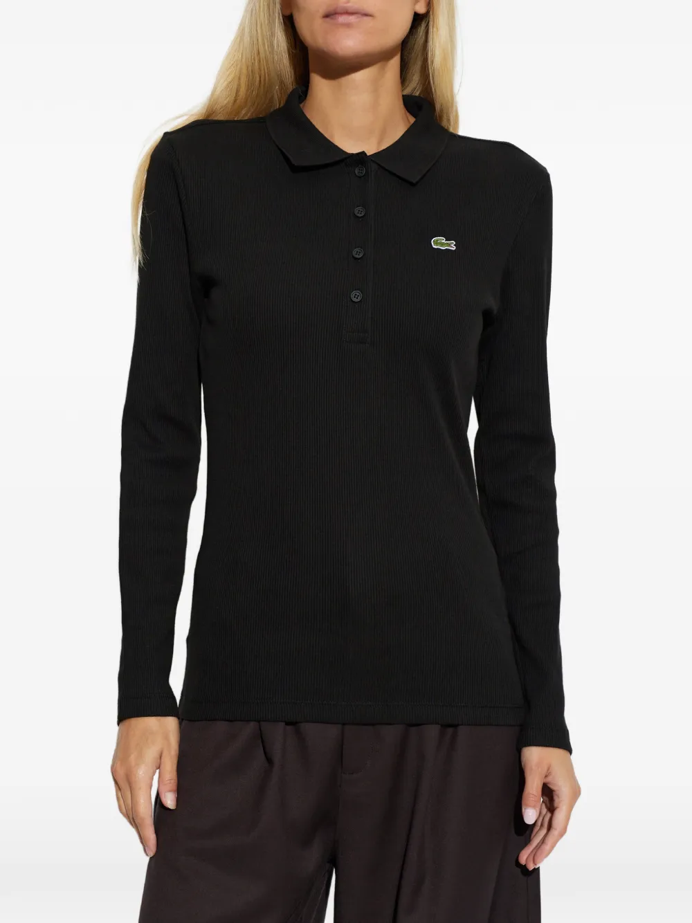 Lacoste ribbed long-sleeve polo shirt Zwart