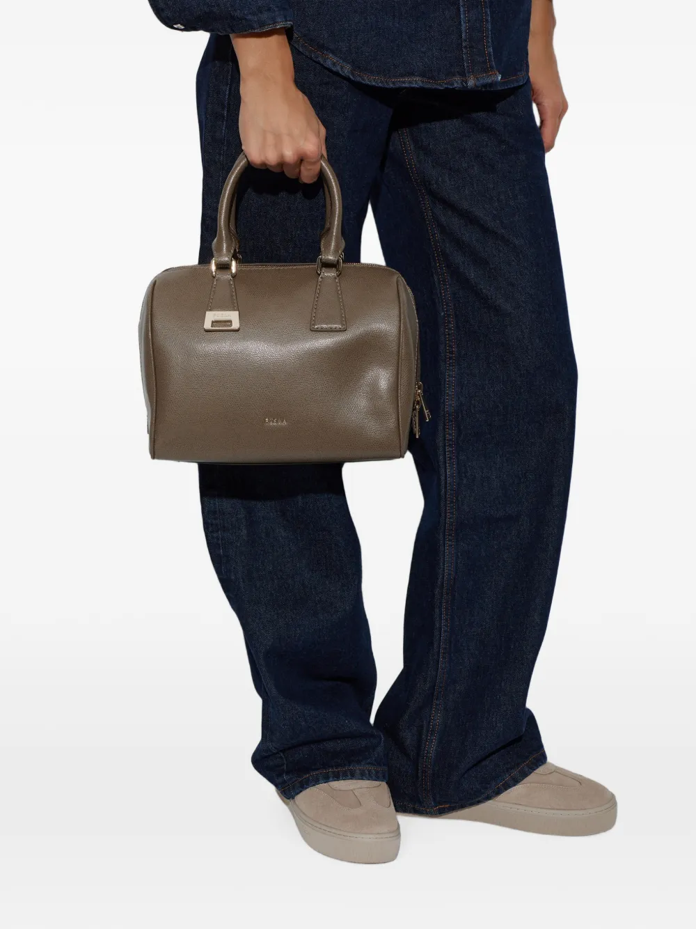 Furla Olivia shopper van leer met textuur Grijs