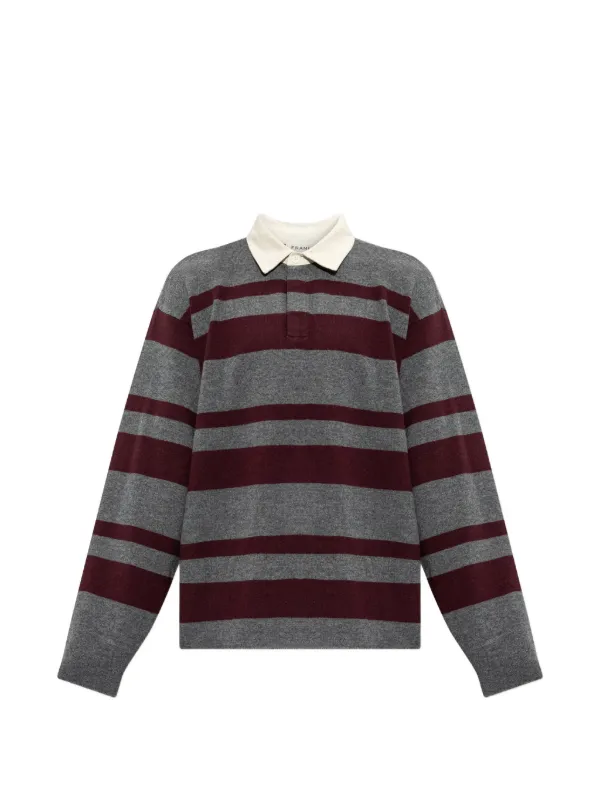 Frame Rugby Striped Long-sleeve Polo Sweater in Grey