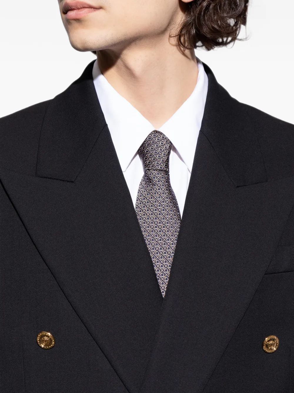 Ferragamo Gancini jacquard tie Blauw