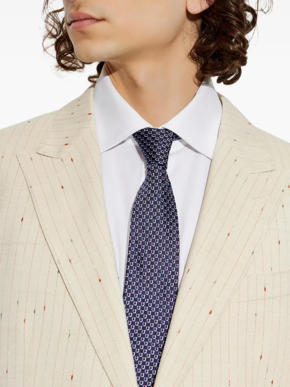 Ferragamo Gancini silk tie Blauw