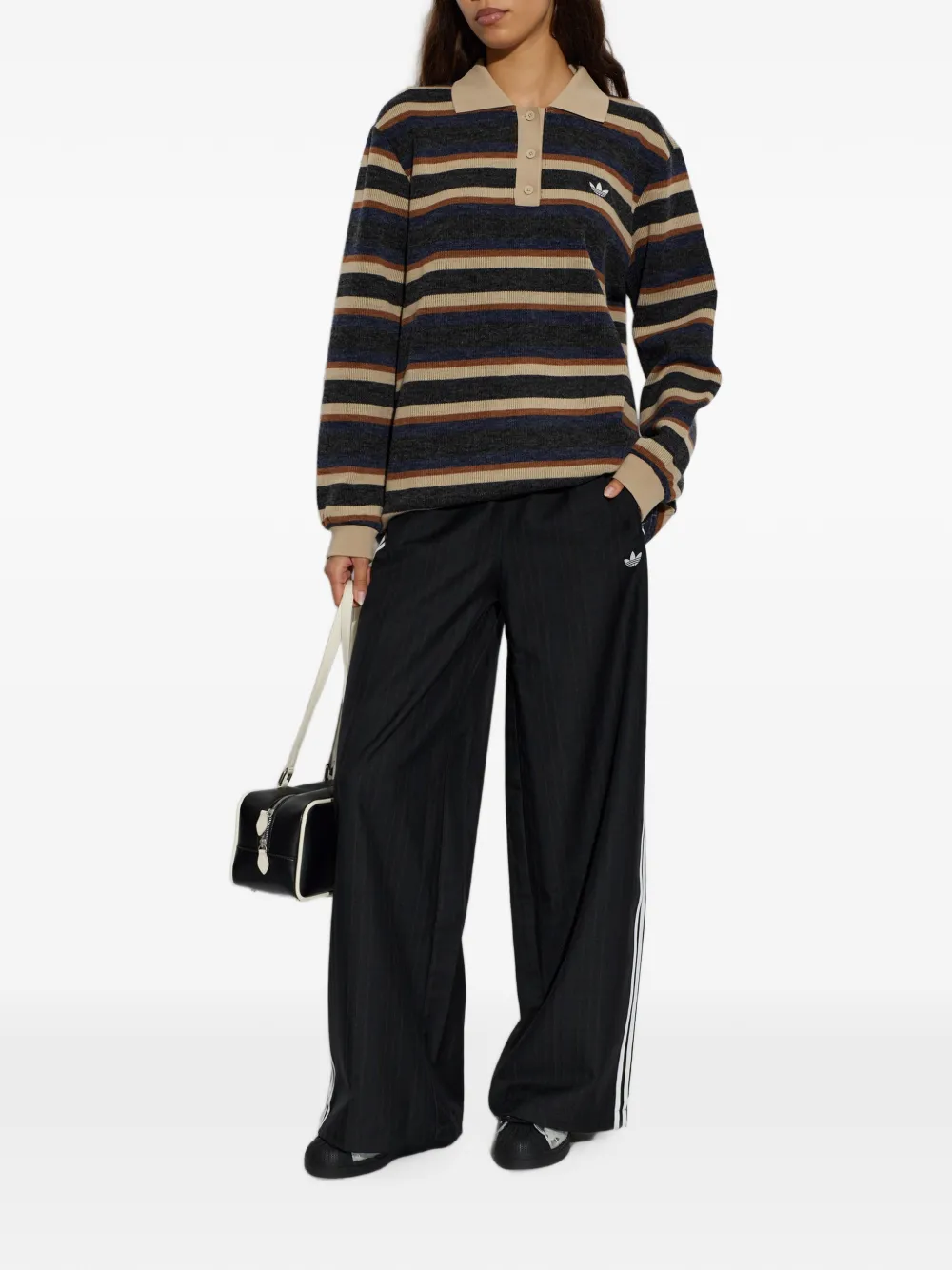 adidas striped Trefoil-logo polo shirt Zwart