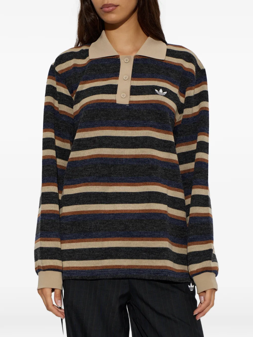 adidas striped Trefoil-logo polo shirt Zwart