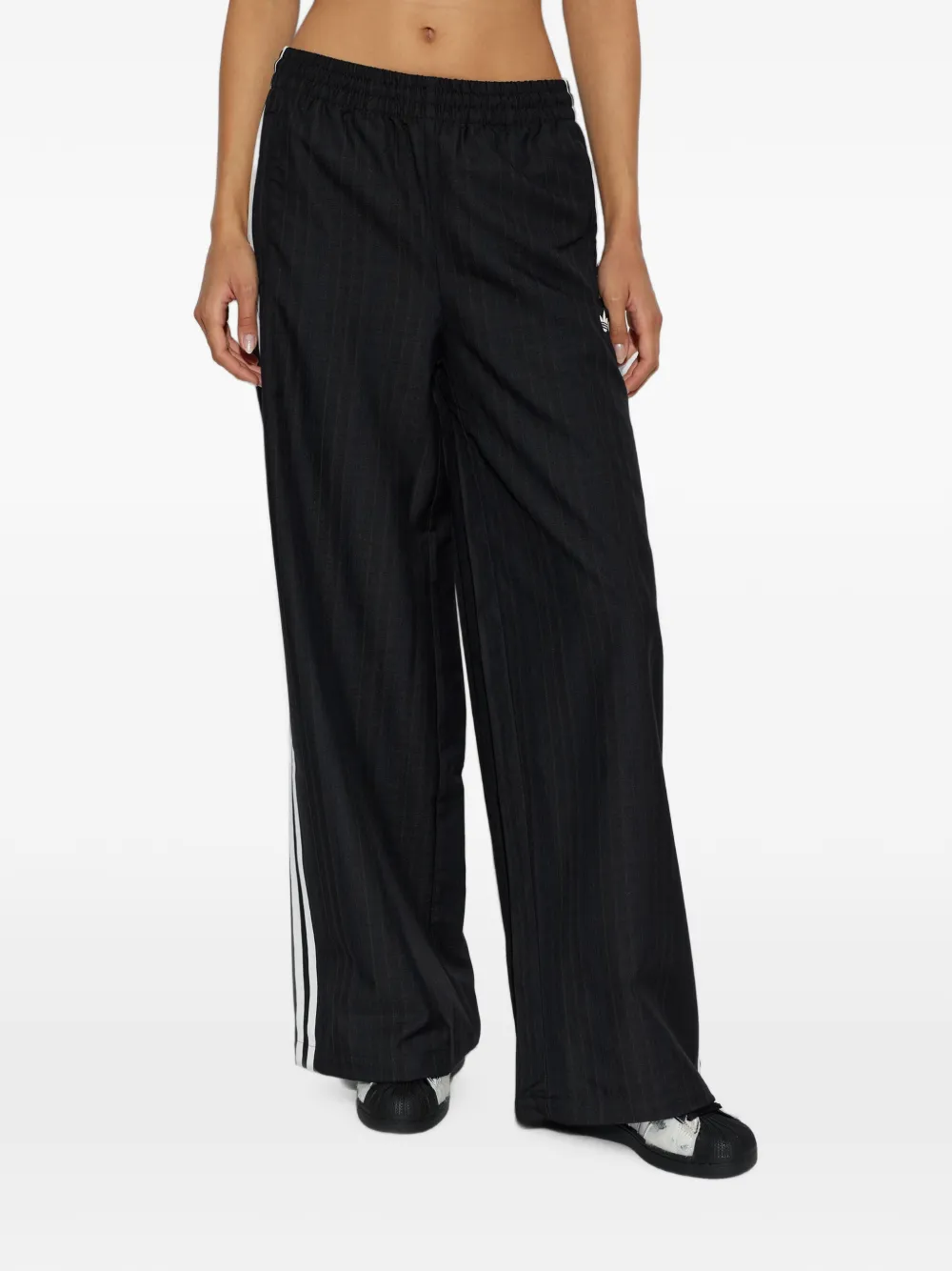 adidas pinstriped wide-leg trousers Zwart