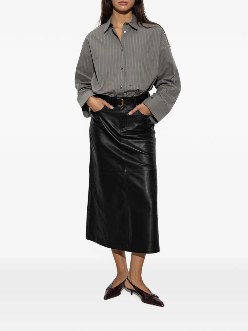 By Malene Birger Solene leather midi skirt Zwart