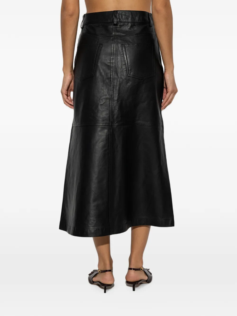 By Malene Birger Solene leather midi skirt Zwart