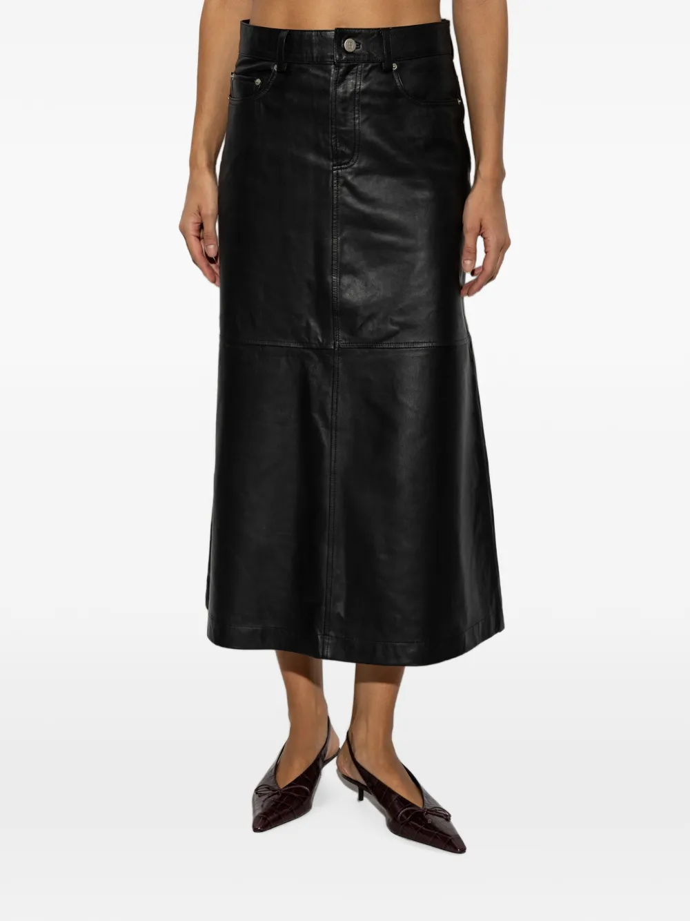 By Malene Birger Solene leather midi skirt Zwart