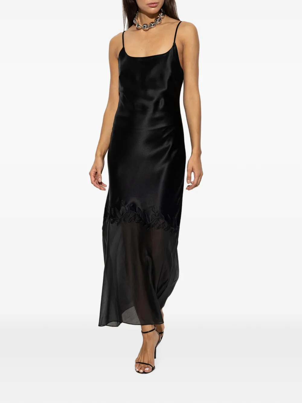 By Malene Birger Camilla embroidered-leaf maxi dress Zwart