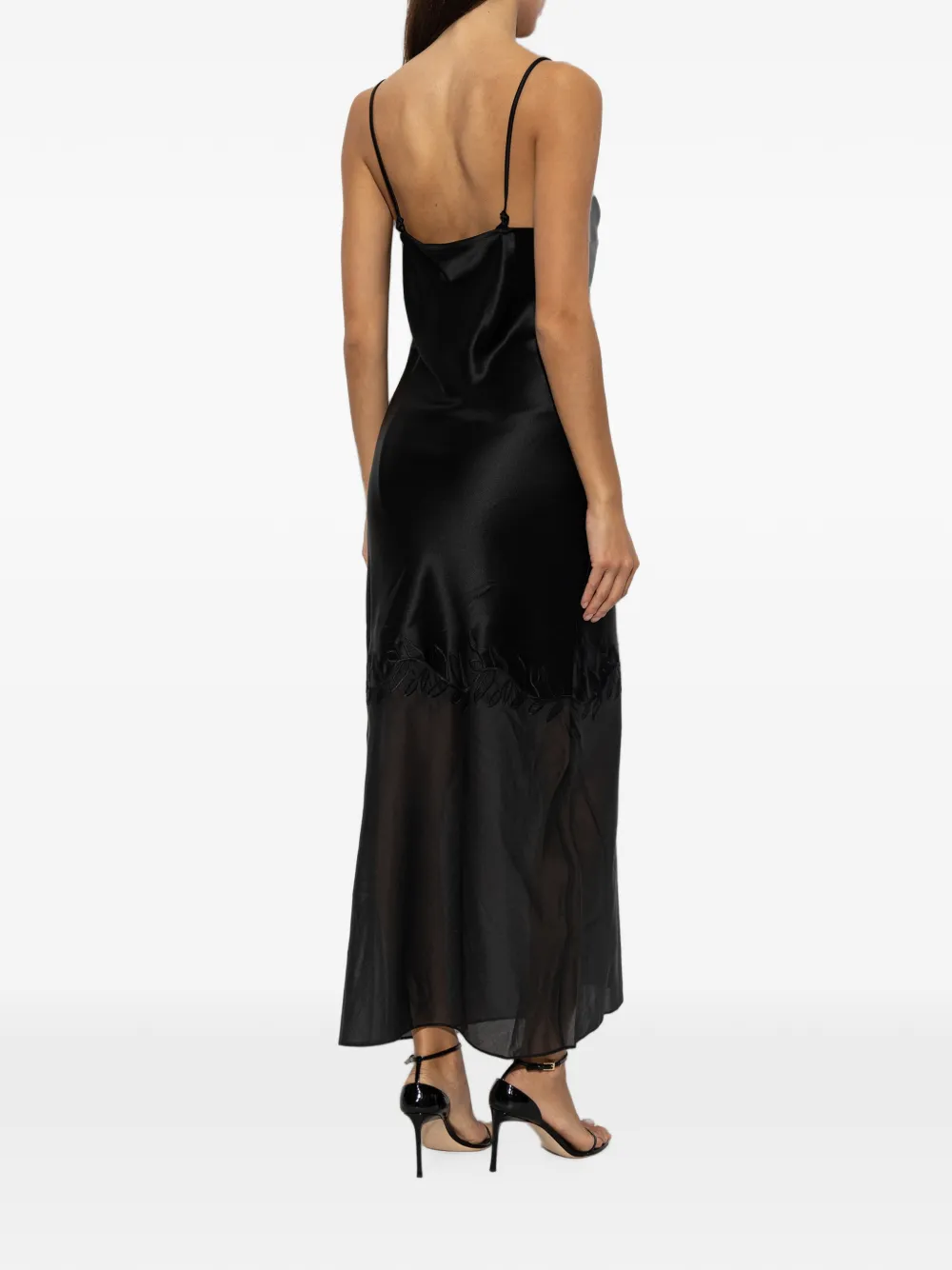 By Malene Birger Camilla embroidered-leaf maxi dress Zwart
