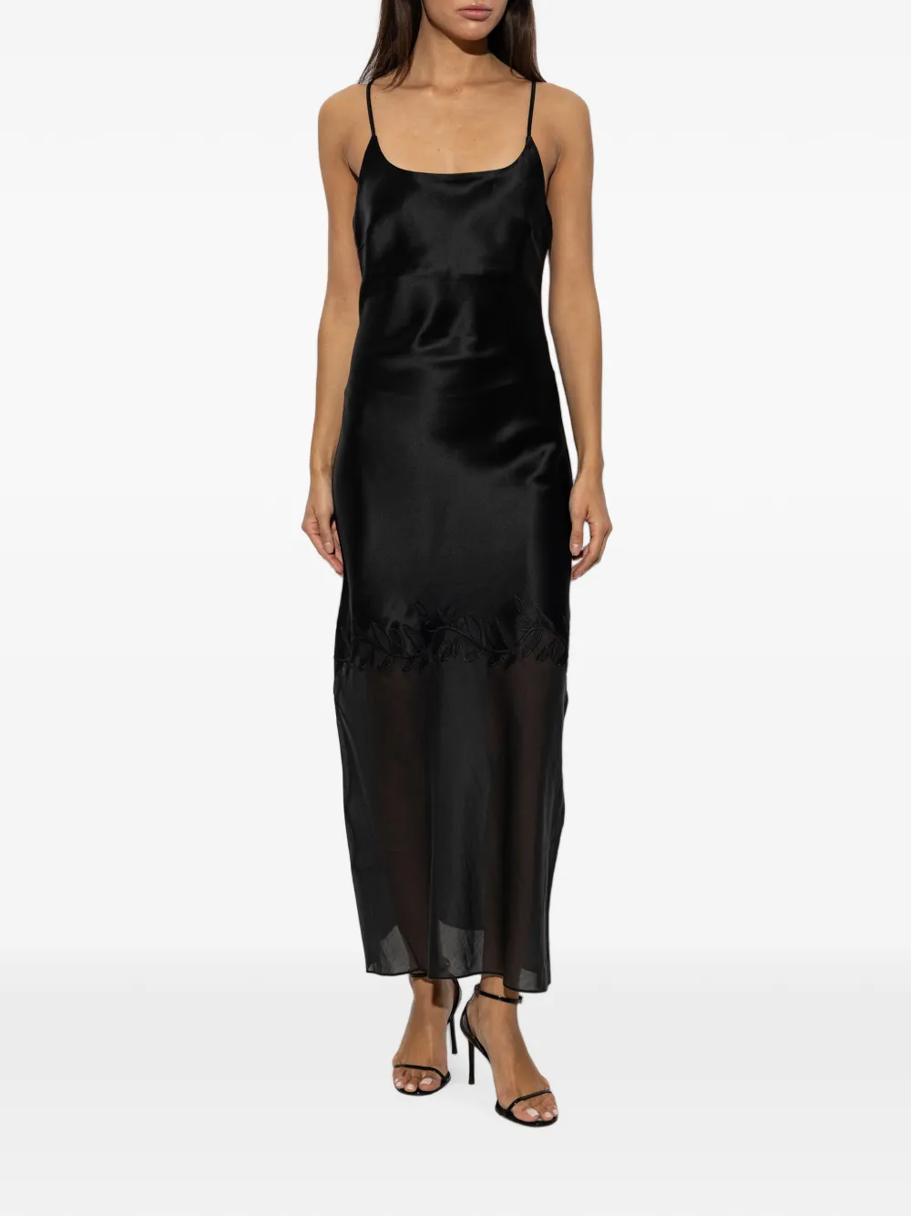By Malene Birger Camilla embroidered-leaf maxi dress Zwart