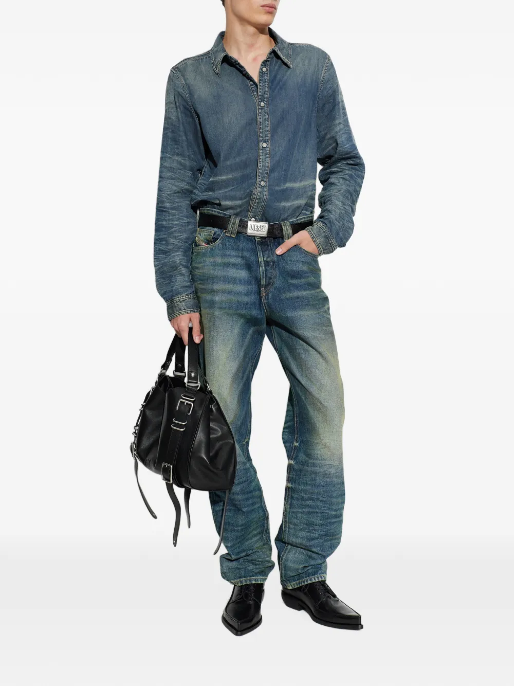Diesel faded whiskered shirt Blauw