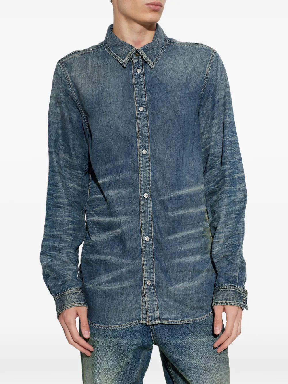 Diesel faded whiskered shirt Blauw