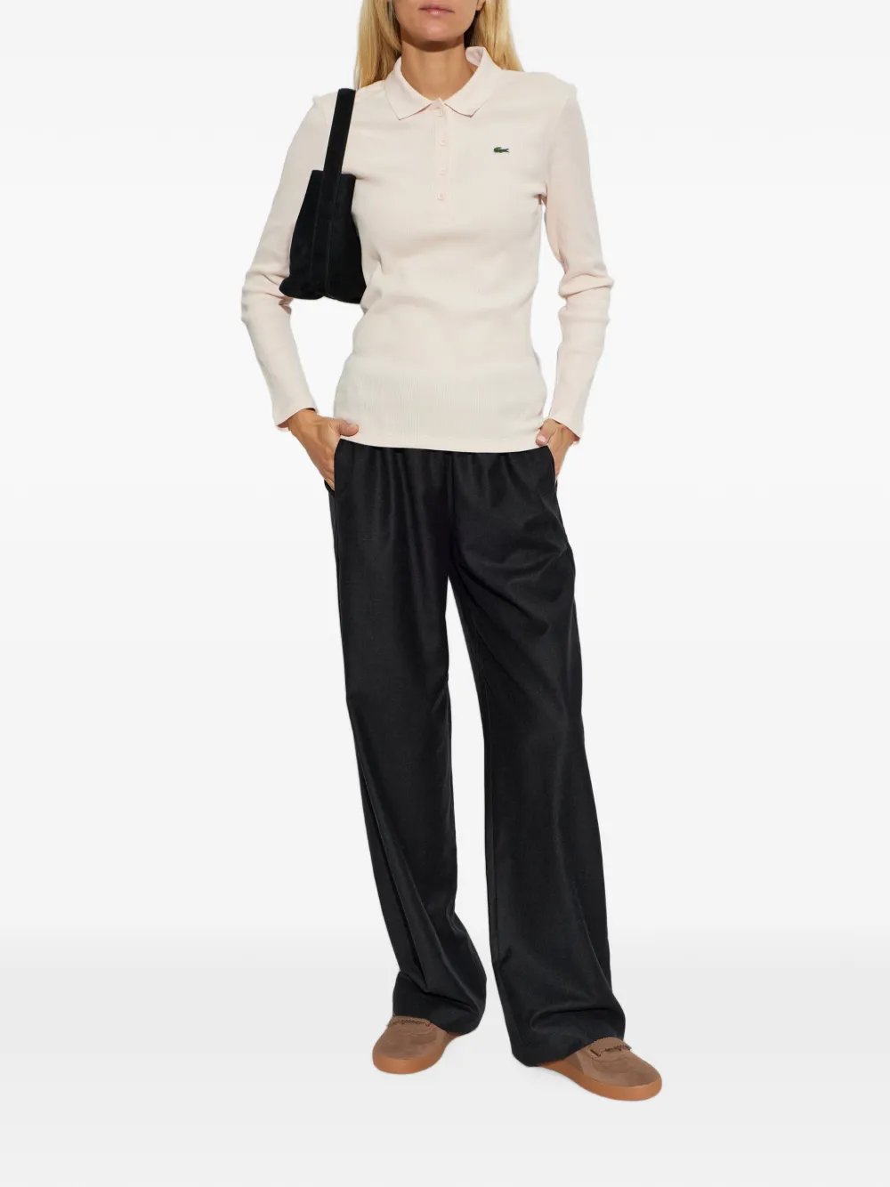 Lacoste ribbed long-sleeve polo shirt Roze
