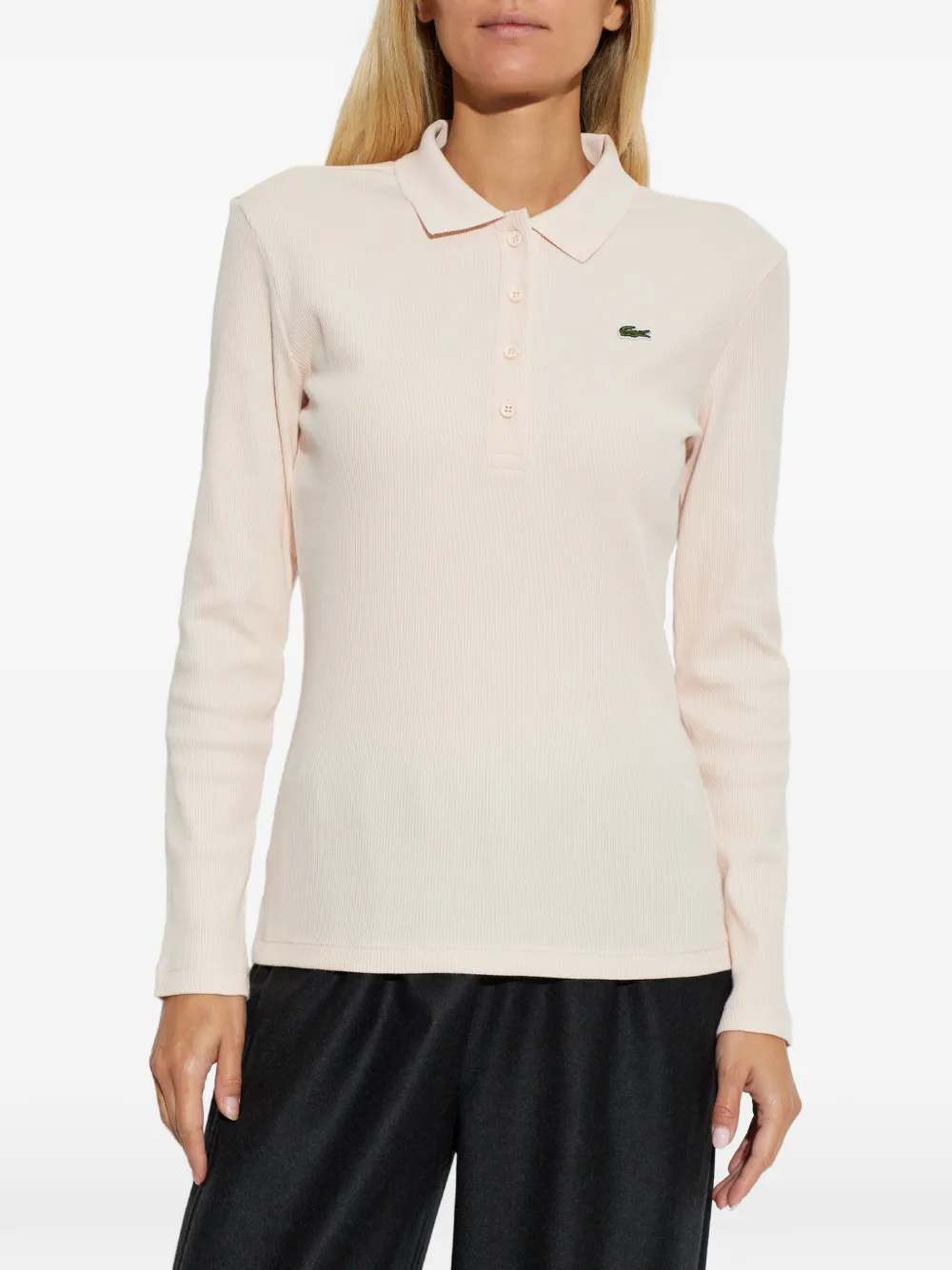 Lacoste ribbed long-sleeve polo shirt Roze