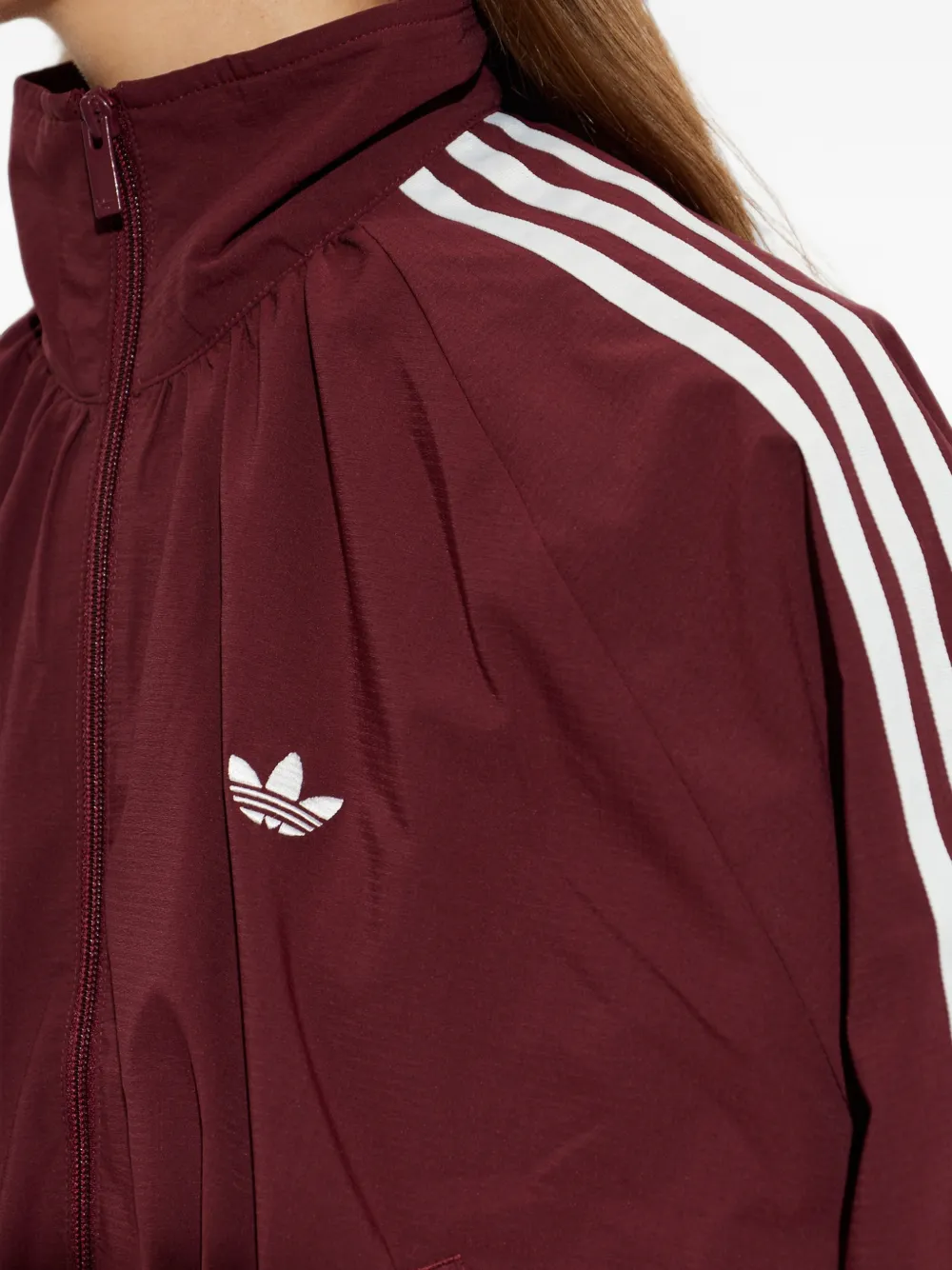 adidas 3-Stripes gathered-detail oversized jacket Rood
