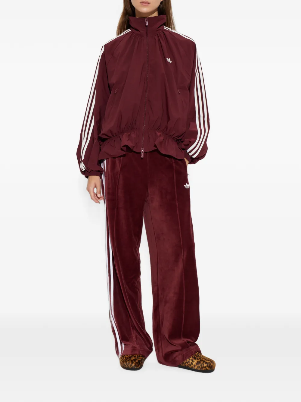 adidas 3-Stripes gathered-detail oversized jacket Rood