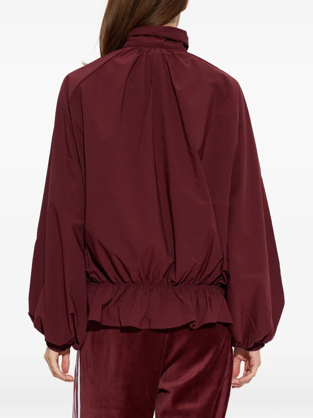 adidas 3-Stripes gathered-detail oversized jacket Rood