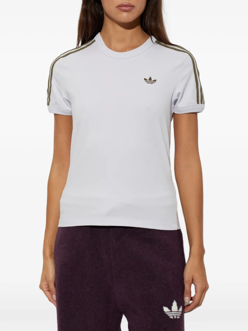 adidas logo-embroidered stripe-detail T-shirt Wit