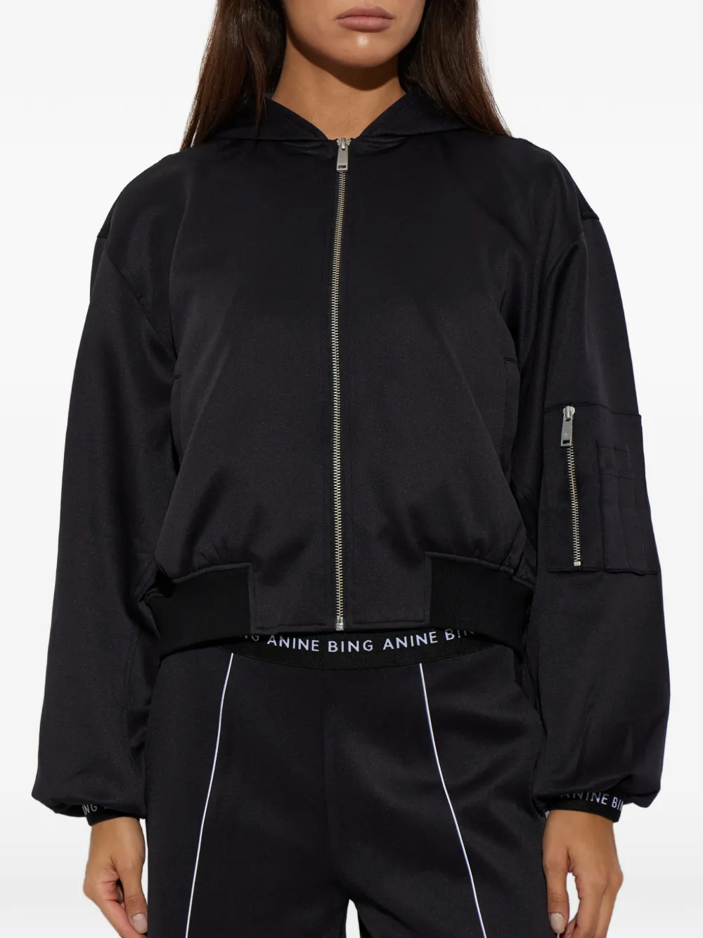 ANINE BING Sarita bomberjack met capuchon Zwart