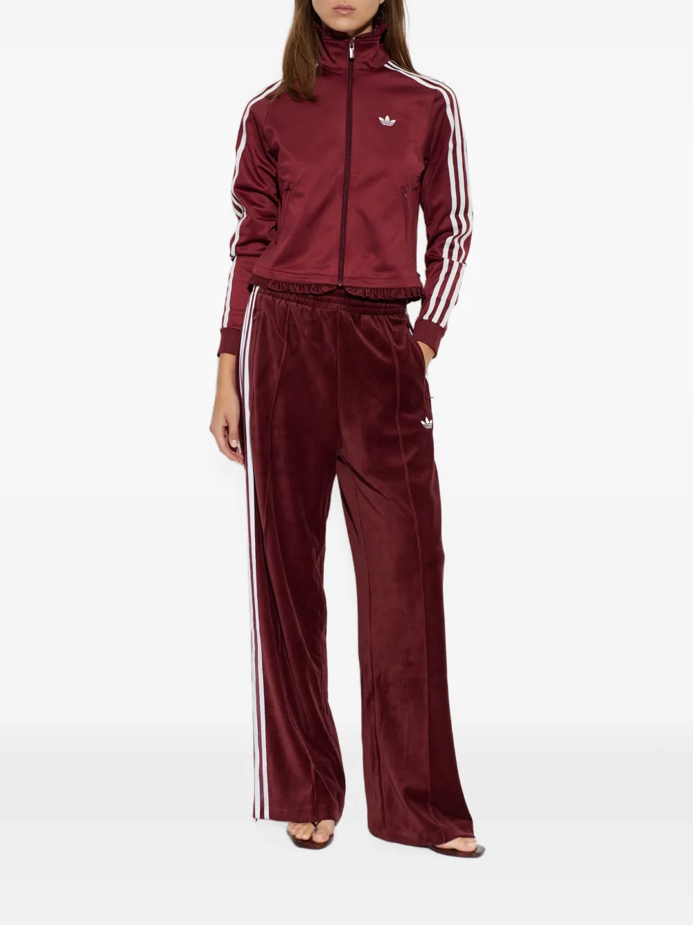 adidas velour side-stripe track pants Rood
