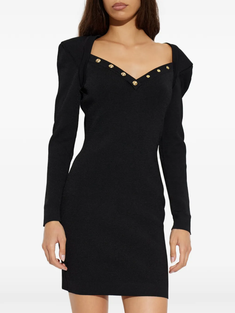 Balmain button-embellished padded-shoulder mini dress Zwart