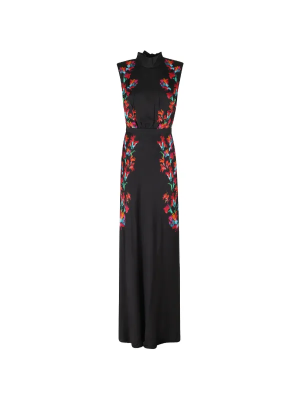 Saloni Fleur Floral-print Maxi Dress in Black