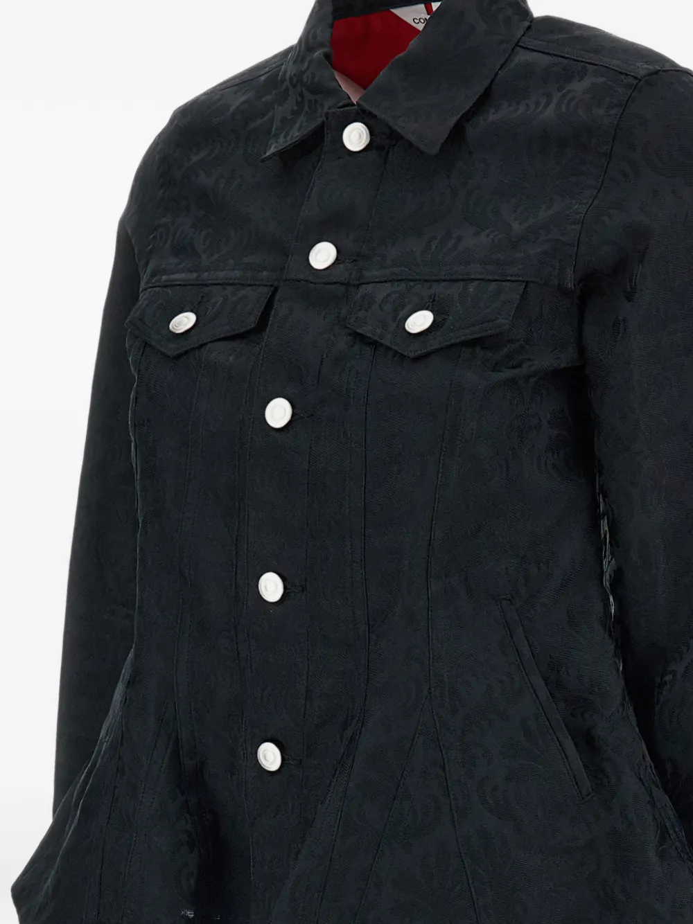 Comme Des Garçons Peplumjack met damastpatroon Zwart