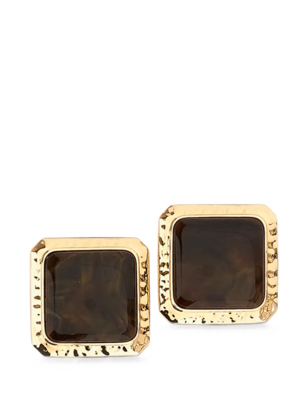 Self-Portrait hammered-effect square earrings - Oro