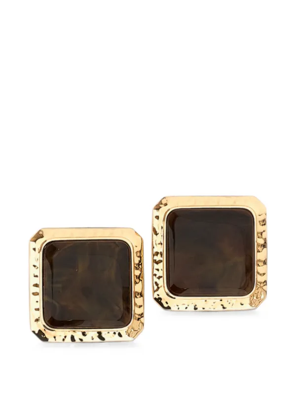 Self-Portrait Hammered-effect Square Earrings in Gold