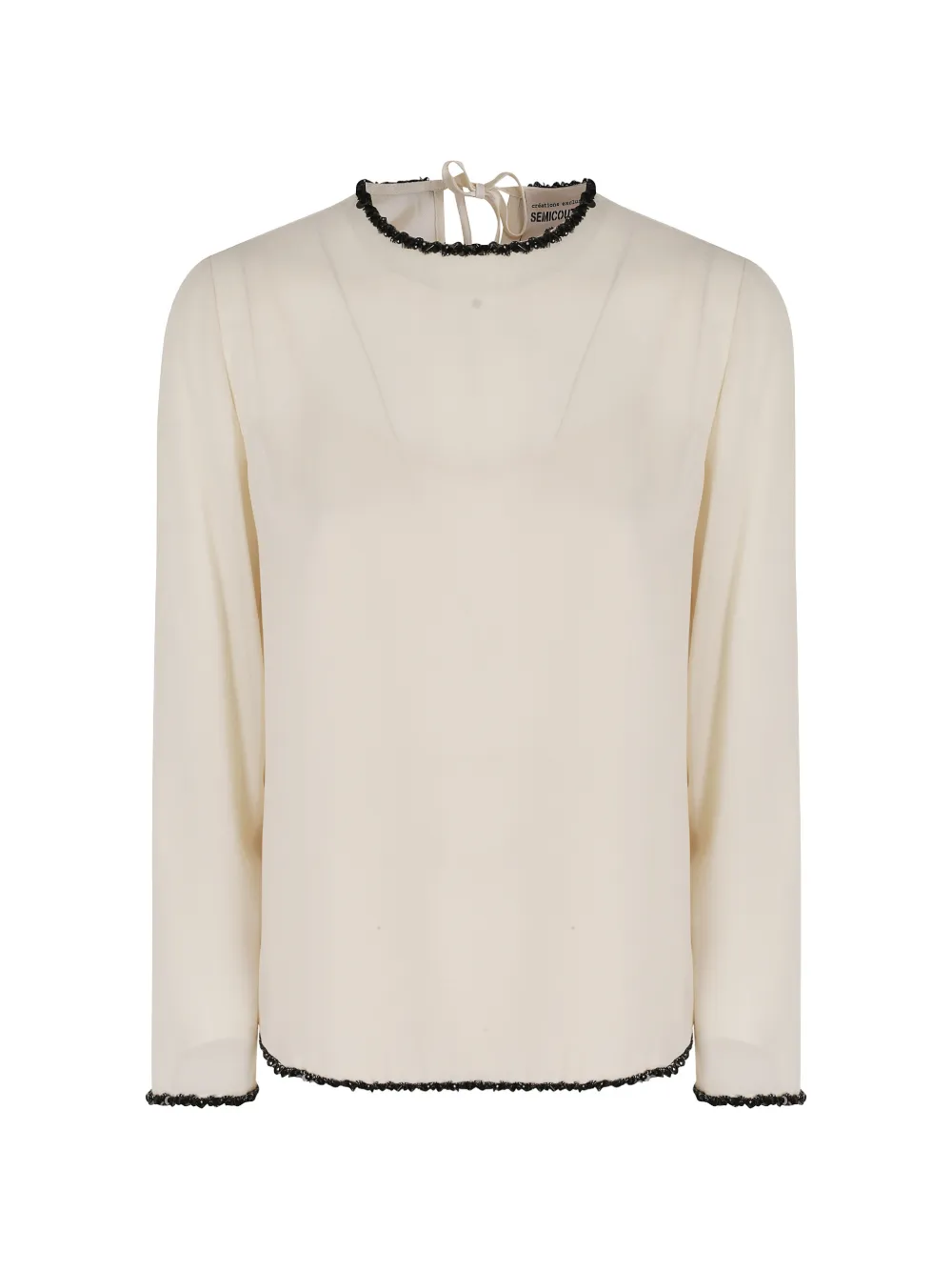 Semicouture bead-trim tie-fastening blouse