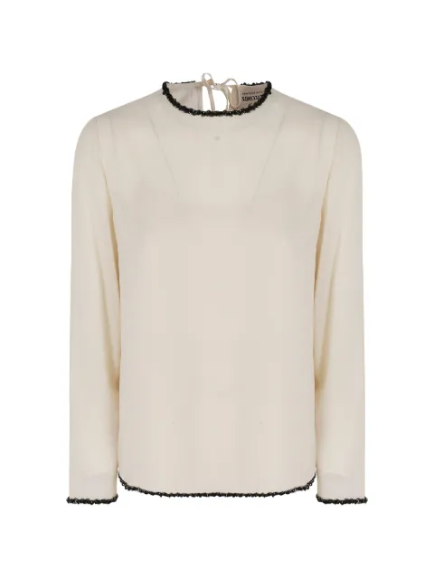 Semicouture bead-trim tie-fastening blouse