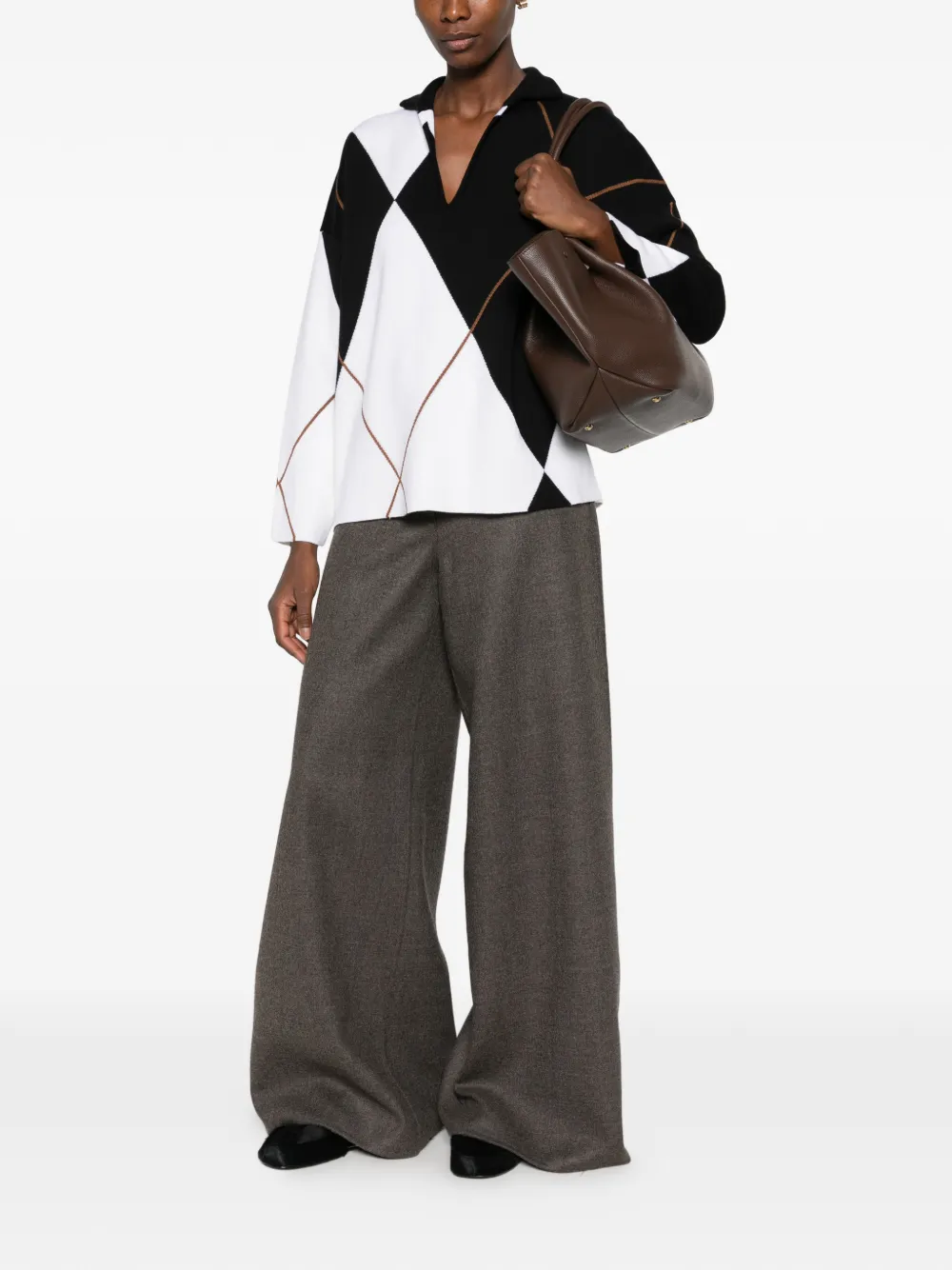 Max Mara argyle intarsia-knit sweater Zwart
