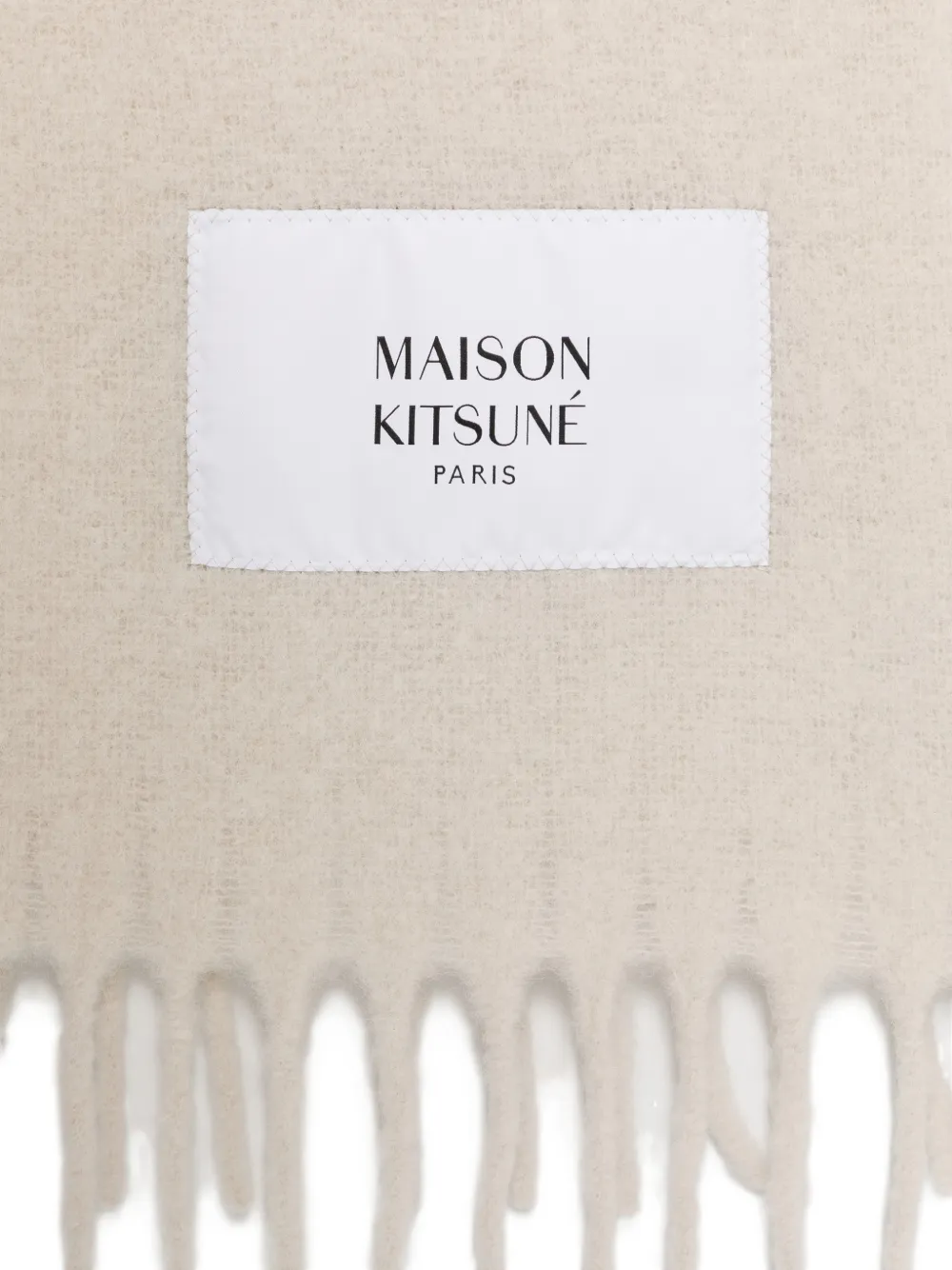 Maison Kitsuné fringed logo-patch scarf Beige