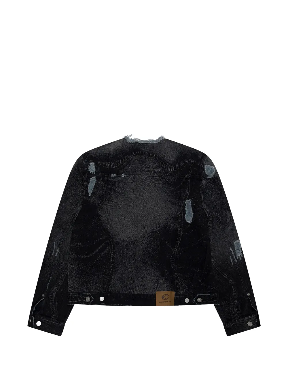 CamperLab Gerafeld denim jack met vervormde print Zwart